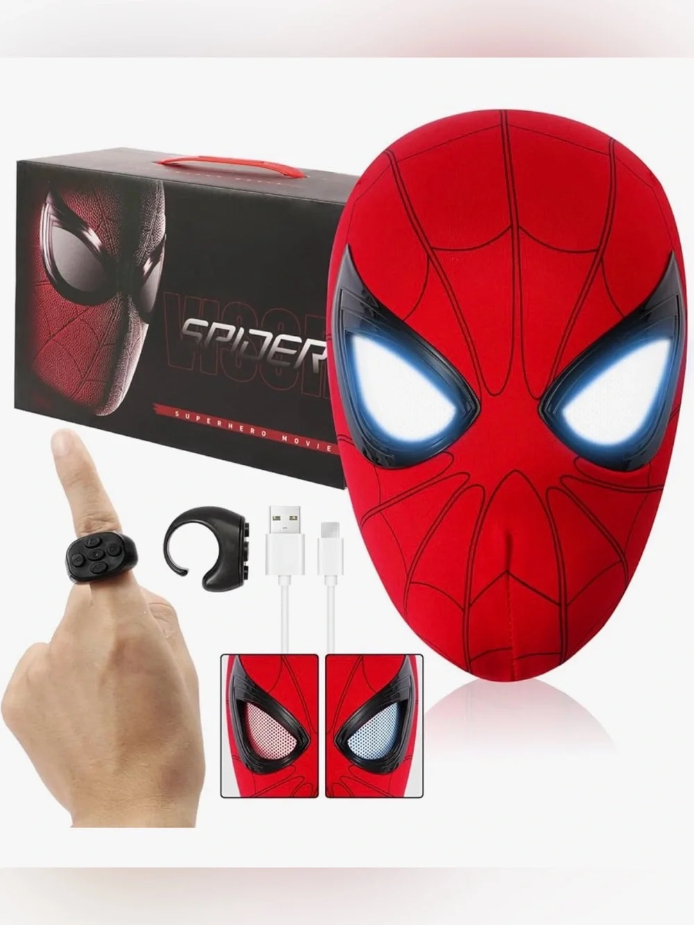 Red Spider-Themed Mask with remote and USB charging
